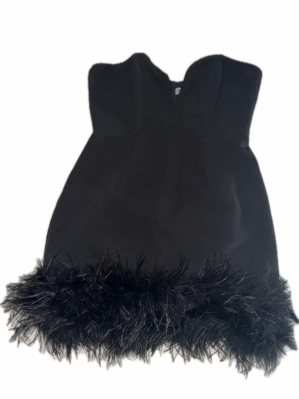 Strapless Black Mini Dress with Feather Hem